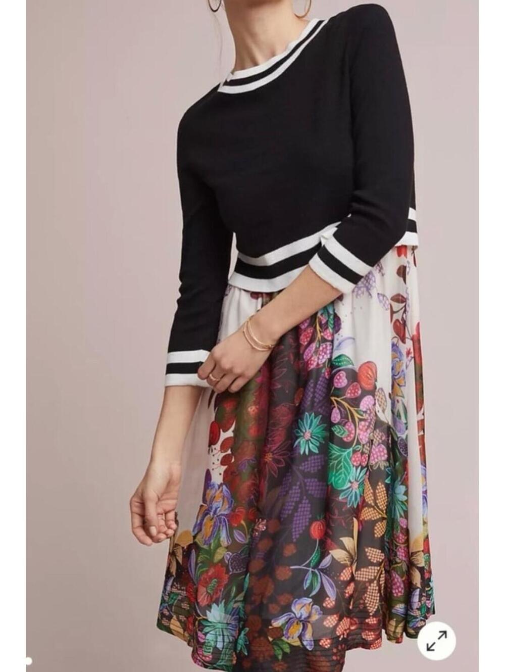 Maeve Osceola sweater dress, Anthropologie, black, floral size small